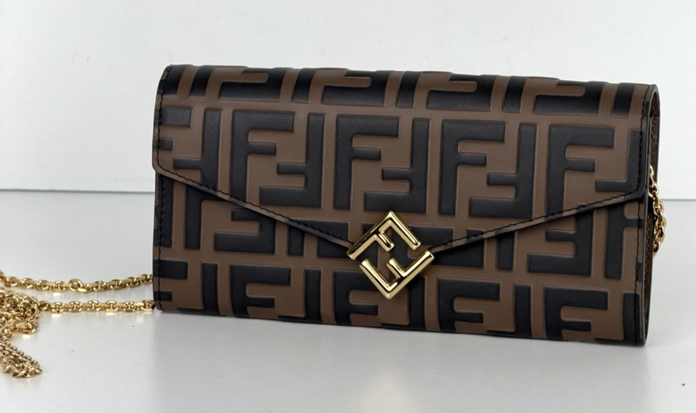 Fendi FF Diamonds Wallet on Chain Bag in Brown Leather Gold HW S08